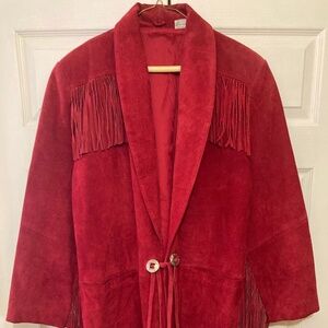 Red Suede Leather Jacket with Fringe